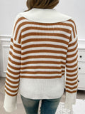 Devine Striped Collared Neck Long Sleeve Sweater