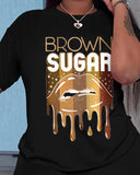 Brown Sugar Lip Print T-shirt & High Waist Shorts Set
