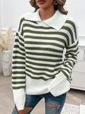 Devine Striped Collared Neck Long Sleeve Sweater