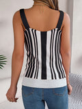 Openwork Striped V-Neck Tank