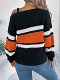 Color Block Asymmetrical Neck Long Sleeve Sweater