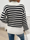 Devine Striped Collared Neck Long Sleeve Sweater