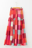 Color Block Elastic Waist Maxi Skirt