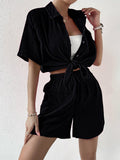 Button Up Half Sleeve Top and Shorts Set