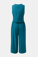 Round Neck Top and Wide Leg Pants Set