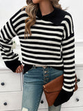 Devine Striped Collared Neck Long Sleeve Sweater