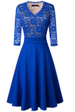 V-Neck Lace Detail Knee-Length Dress