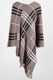 Plaid V-Neck Asymmetrical Fringe Hem Poncho