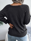 Button Trim Cable-Knit Square Neck Sweater