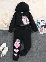 Girls Unicorn Graphic Hoodie and Joggers Set