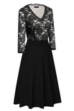 V-Neck Lace Detail Knee-Length Dress