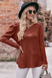 Double Take Round Neck Puff Sleeve Ribbed Top