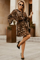 Leopard Buttoned Balloon Sleeve Dress