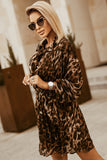 Leopard Buttoned Balloon Sleeve Dress