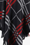 Plaid V-Neck Asymmetrical Fringe Hem Poncho