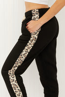 Zenana Animal Lover Full Size Leopard Panel Joggers in Black
