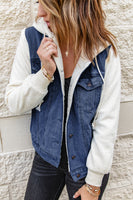 Two-Tone Spliced Denim Sherpa Hooded Jacket