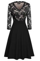 V-Neck Lace Detail Knee-Length Dress