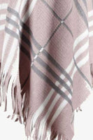 Plaid V-Neck Asymmetrical Fringe Hem Poncho