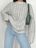 Openwork Round Sleeve Cable-Knit Sweater