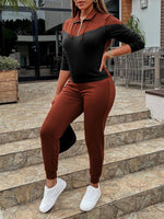 Two-Tone Quarter-Zip Top and Joggers Set