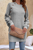 Round Neck Button Detail Ribbed Sweater