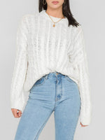 Openwork Round Sleeve Cable-Knit Sweater