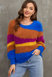 Color Block Round Neck Plush Sweater