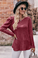 Double Take Round Neck Puff Sleeve Ribbed Top