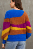 Color Block Round Neck Plush Sweater