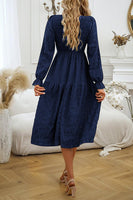 Round Neck Velvet Smocked Flounce Sleeve Dress