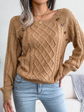 Button Trim Cable-Knit Square Neck Sweater