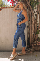 Buttoned Sleeveless Drawstring Waist Denim Jumpsuit