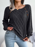 Button Trim Cable-Knit Square Neck Sweater