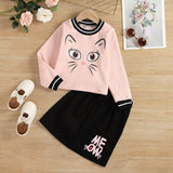 Girls Cat Graphic Sweatshirt and MEOW Skirt Set