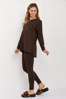 Zenana Ready to Relax Full Size Brushed Microfiber Loungewear Set in Americano