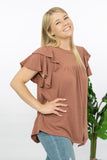 Ces Femme Here We Go Full Size Flutter Sleeve Blouse