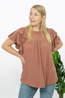 Ces Femme Here We Go Full Size Flutter Sleeve Blouse