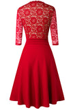 V-Neck Lace Detail Knee-Length Dress