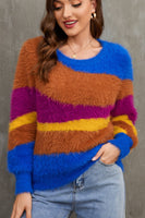 Color Block Round Neck Plush Sweater