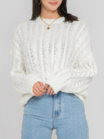 Openwork Round Sleeve Cable-Knit Sweater