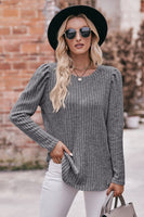 Double Take Round Neck Puff Sleeve Ribbed Top